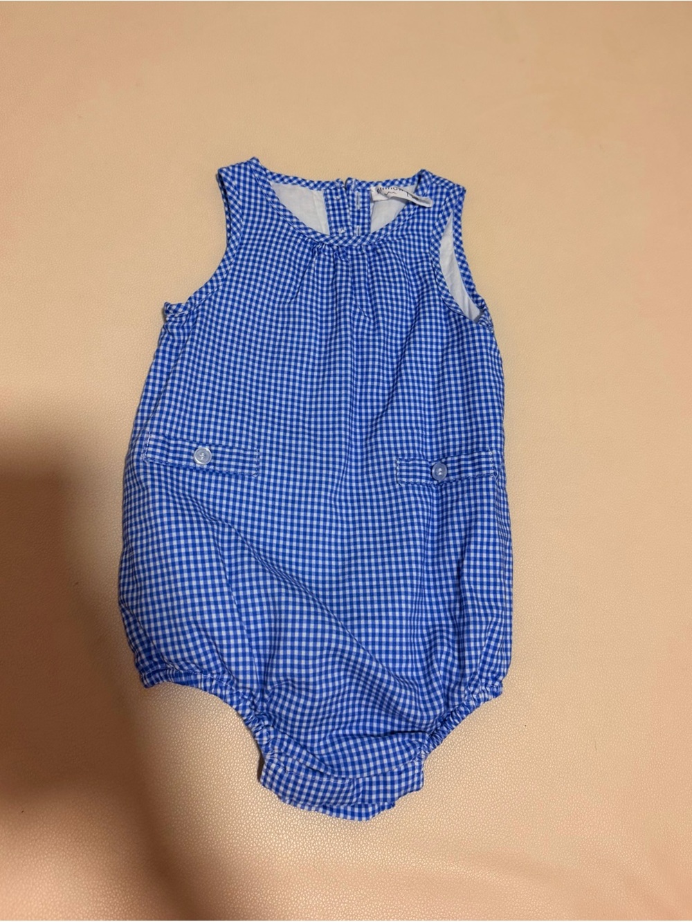 Minnow Blue Gingham Baby Romper - size 12-18M